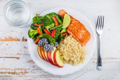 Porciones en un plato saludable